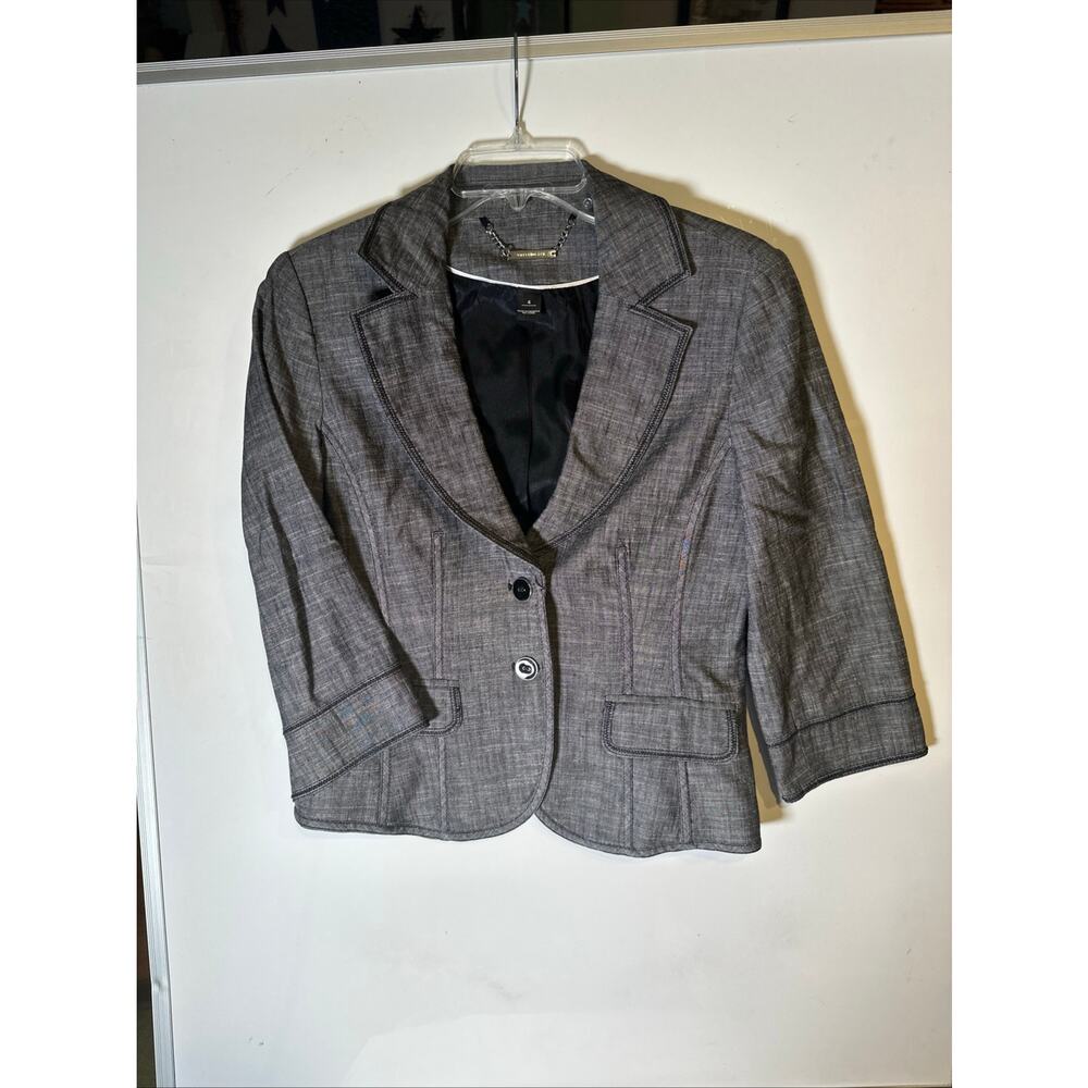 White Black Women’s Grey Black Blazer Size 6 Career Business Casual